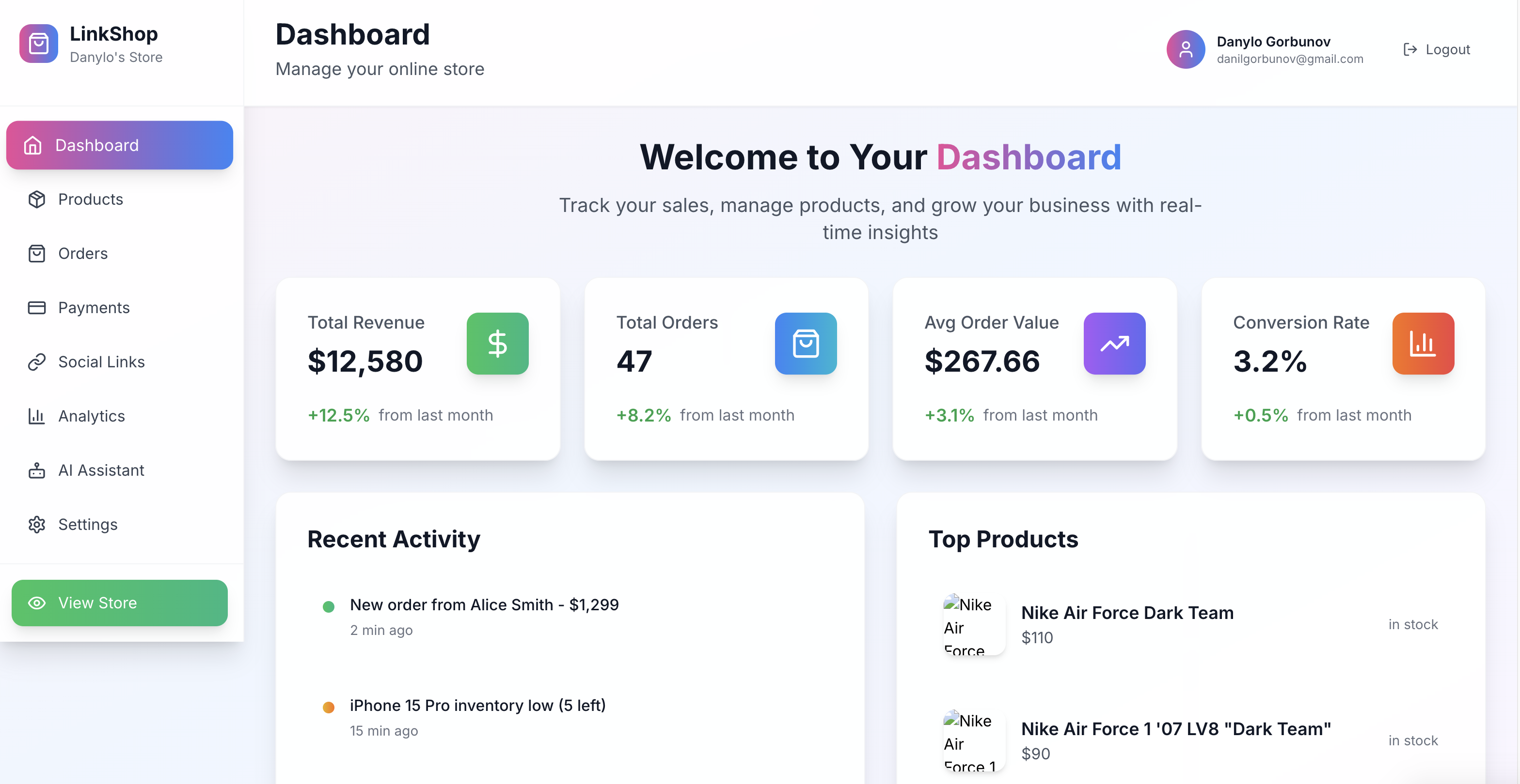 LinkShop AI Dashboard
