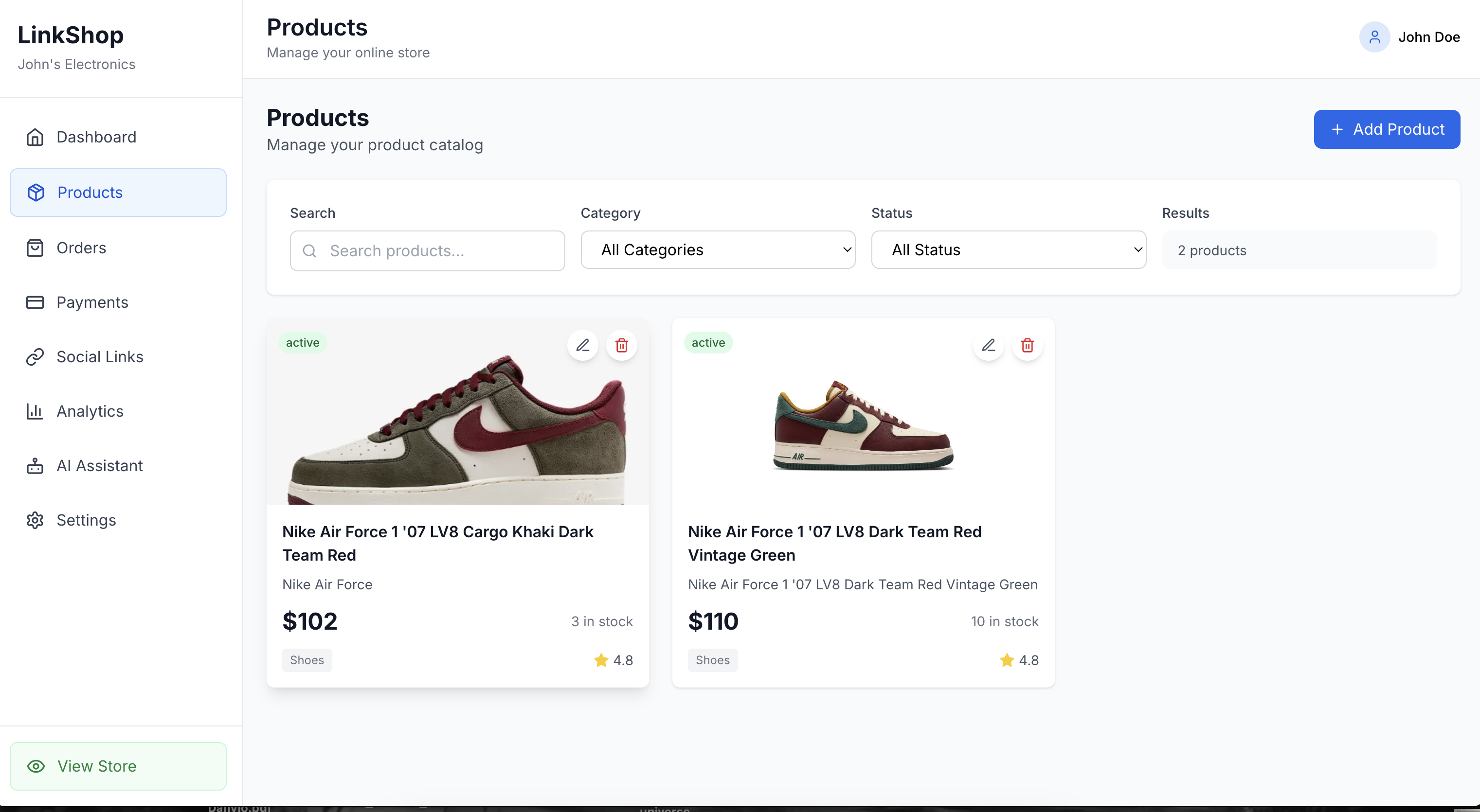 AI Recommendations Interface